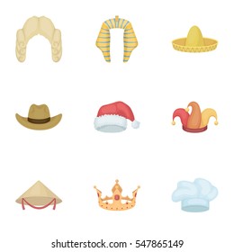 Hats set icons in cartoon style. Big collection of hats vector symbol stock illustration