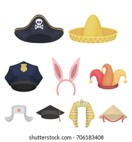 Hats set icons in cartoon style. Big collection of hats vector symbol stock illustration