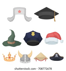 Hats set icons in cartoon style. Big collection of hats vector symbol stock illustration