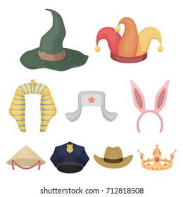 Hats set icons in cartoon style. Big collection of hats vector symbol stock illustration