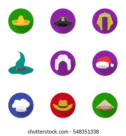 Hats set icons in flat style. Big collection of hats vector symbol stock illustration