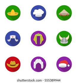 Hats set icons in flat style. Big collection of hats vector symbol stock illustration