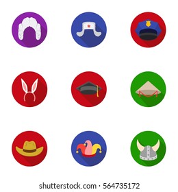 Hats set icons in flat style. Big collection of hats vector symbol stock illustration