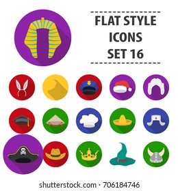 Hats set icons in flat style. Big collection hats vector symbol stock illustration