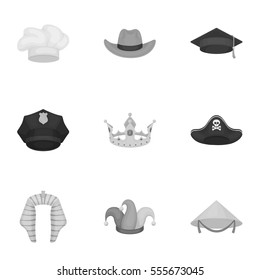 Hats set icons in monochrome style. Big collection of hats vector symbol stock illustration