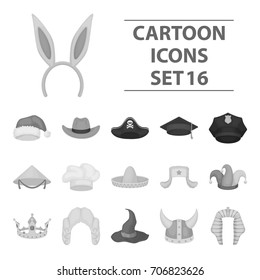 Hats set icons in monochrome style. Big collection of hats vector symbol stock illustration