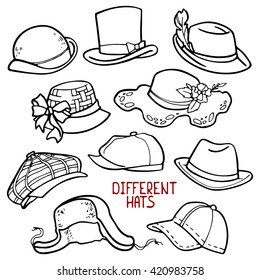 Hats, set of linear drawings.