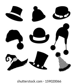 Hats silhouettes collection. A set of fun hats. EPS 10 vector, grouped for easy editing. No open shapes or paths.