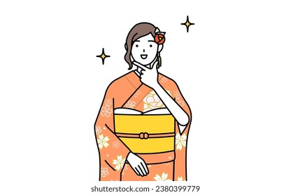 Hatsumode at New Year's and coming-of-age ceremonies, graduation ceremonies, weddings, etc, Woman in furisode in a confident pose, Vector Illustration