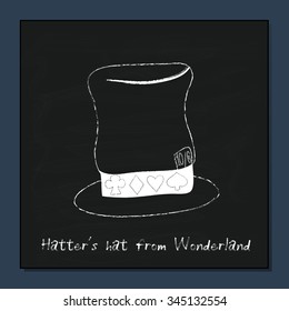 Hatter's Hat from Alice Adventures in Wonderland. Vector Element on Chalkboard Background.