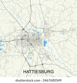 Hattiesburg, Mississippi, United States map poster art