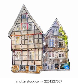 Hattingen germany watercolor hand drawn illustration isolated on white background