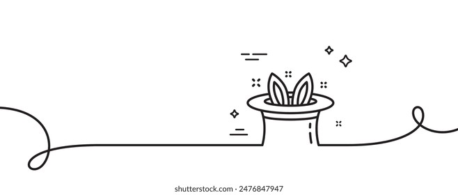 Hat-trick line icon. Continuous one line with curl. Magic tricks with hat and rabbit sign. Illusionist show symbol. Hat-trick single outline ribbon. Loop curve pattern. Vector