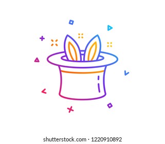 Hat-trick line icon. Magic tricks with hat and rabbit sign. Illusionist show symbol. Gradient line button. Hat-trick icon design. Colorful geometric shapes. Vector