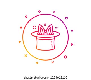 Hat-trick line icon. Magic tricks with hat and rabbit sign. Illusionist show symbol. Gradient pattern line button. Hat-trick icon design. Geometric shapes. Vector