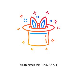 Hat-trick line icon. Magic tricks with hat and rabbit sign. Illusionist show symbol. Gradient design elements. Linear hat-trick icon. Random shapes. Vector
