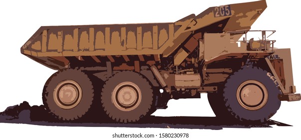 Haul truck line icon. Heavy industry dump truck symbol. Large yellow construction vehicle sign. Vector illustration.