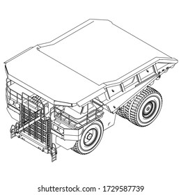 Haul Truck Outline Vector. Special Machines For The Building Work.