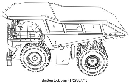 Haul Truck Outline Vector. Special Machines For The Building Work.