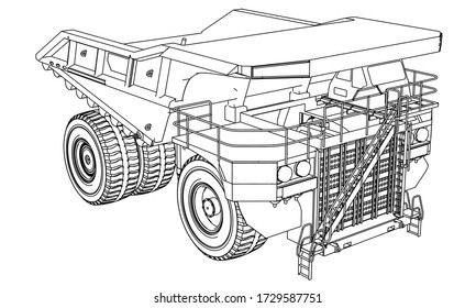 Haul Truck Outline Vector. Special Machines For The Building Work.