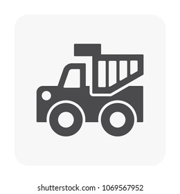 Haul truck vector icon. Heavy machinery or vehicle with tractor and dumper for transport ore, coal, rock and stone from mine or quarry to industrial factory plant. That metallurgy and mining industry.