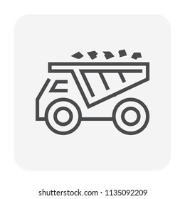 Haul truck vector icon. Heavy machinery or vehicle with tractor, dumper for transport ore, coal, rock from mine or quarry to industrial factory plant in metallurgy and mining industry. 64x64 pixel.