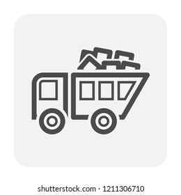 Haul truck vector icon. Heavy machinery or vehicle with tractor and dumper for transport ore, coal, rock and stone from mine or quarry to industrial factory plant. That metallurgy and mining industry.