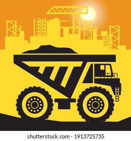 Haul Truck work on construction site, vector illustration