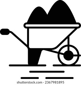 Hauling away scrap and debris vector icon design, Handyman Services symbol, House Repairing sign, Civil Engineering and Building Contractor stock illustration, sand and cement in a wheelbarrow concept