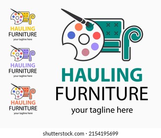 Hauling Or Restore Furniture Logo In Four Color Mode. Fixing Furniture Vector Sign. Leather And Fabric Upholstery Emblem.