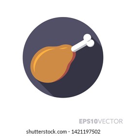 Icono de redondeo de diseño plano. Símbolo de color de la carne y los alimentos preparados. Ilustración vectorial de sombra larga en un círculo aislado sobre fondo blanco.