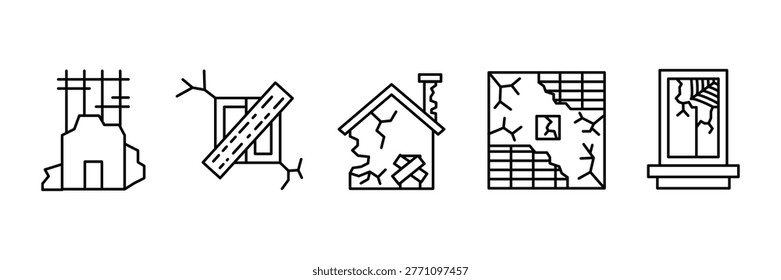 Haunted and Abandoned House Icon Set. Spooky Architecture Symbols