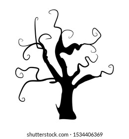 Haunted big tree without leaves white background