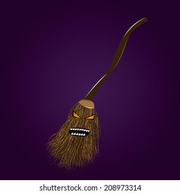 a haunted broom on a purple background