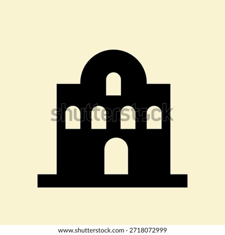 Haunted Building Icon Black Flat Design with Arched Windows