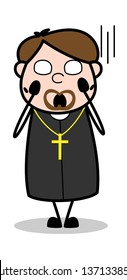 Haunted - Cartoon Priest Religious Vector Illustration