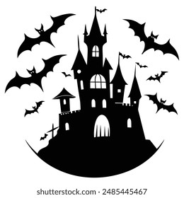 Haunted Castle Bats Flying Silhouette
