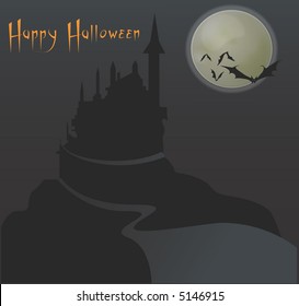 haunted castle with bats on moon