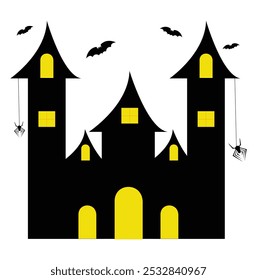 Haunted castle Halloween with bats