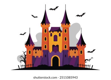 Haunted castle halloween illustration background .Vector illustration