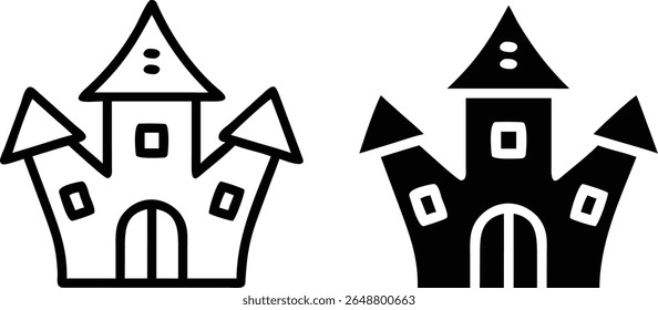 Conjunto de ícones de castelo assombrado, Halloween Spooky House Silhueta Vetor Ilustração