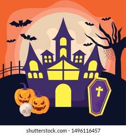 haunted castle in scene halloween