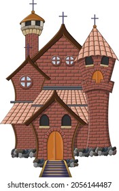 Haunted church building isolated on white background