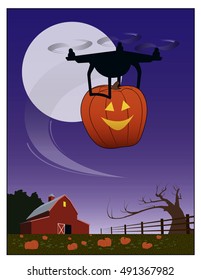 Haunted Drone / A drone carries away a jack o lantern..