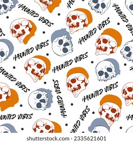 Haunted Eerie Skull Harmony Vector Seamless Pattern can be use for background and apparel design