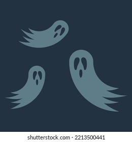 haunted flat illustration, ghosts on dark background, Halloween