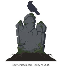 Haunted Gravestone with Raven Illustration