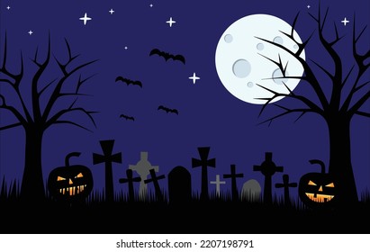 Haunted graveyard at halloween vector