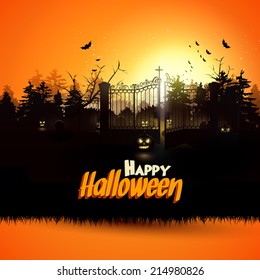 Haunted graveyard in the woods - Halloween greeting card