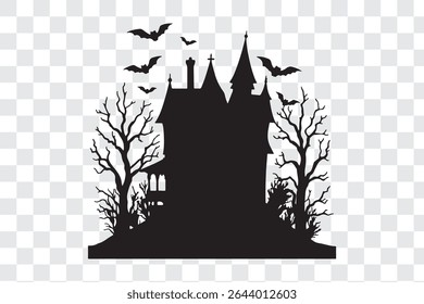 haunted Halloween house line art silhouette vector illustration
